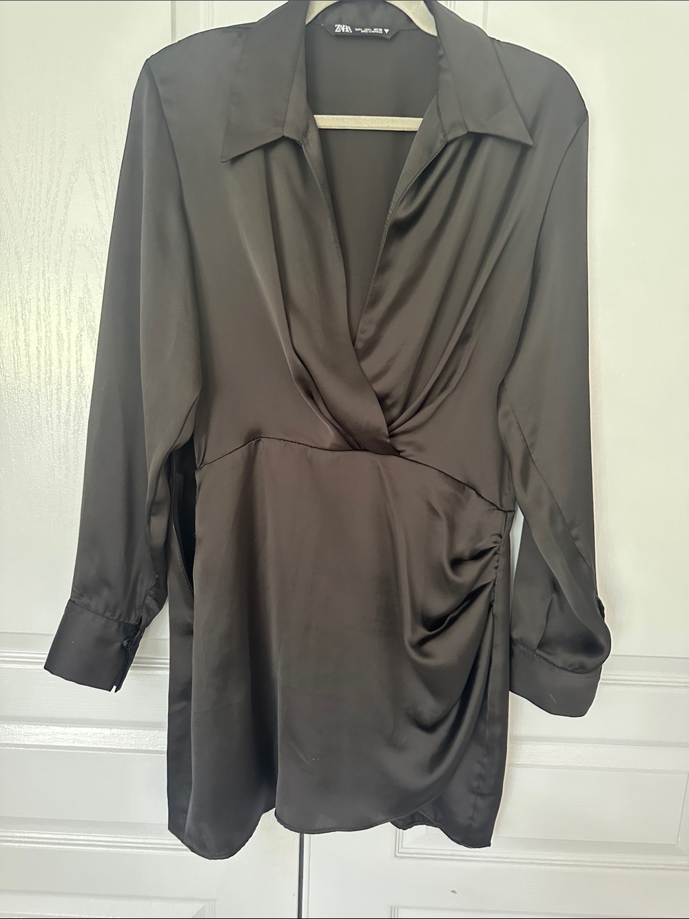 Zara Satin Wrap-Style Tunic in black